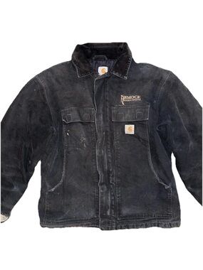 Vintage  Carhartt Quilt Lined Chore Coat Size Large Black Distressed
